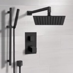 Remer SFR47 Matte Black Thermostatic Shower Set with Rain Shower Head and Hand Shower